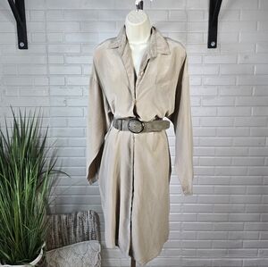 Neiman Marcus Beige Silk Button Up Shirt Dress Oversized Small